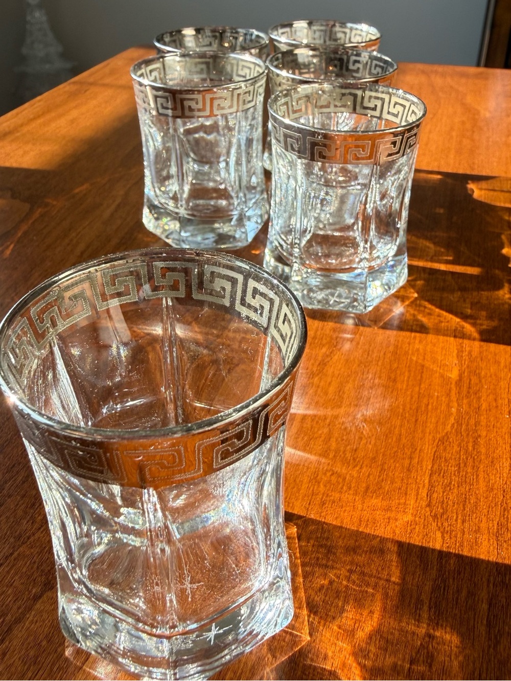 Vintage Bormioli Rocco Gold Greek Key Shot Glasses - Set of 6 Made in Italy